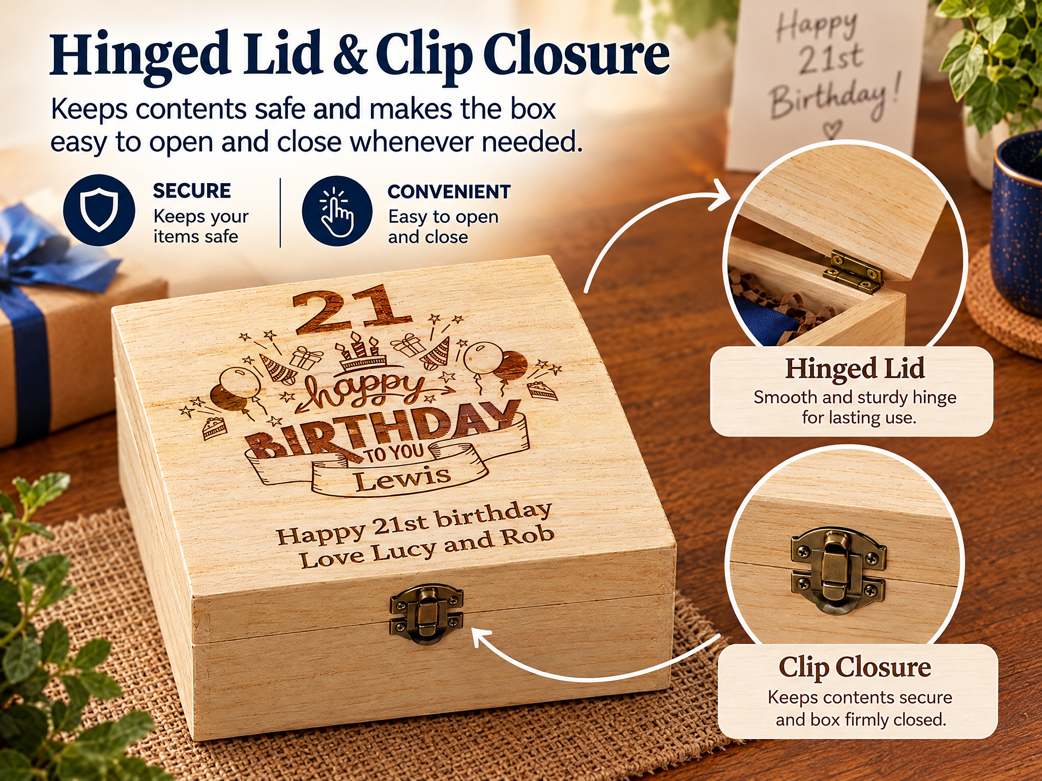 Personalised 21st Birthday Wooden Keepsake Box Gift Engraved Keepsake Boxes ukgiftstoreonline