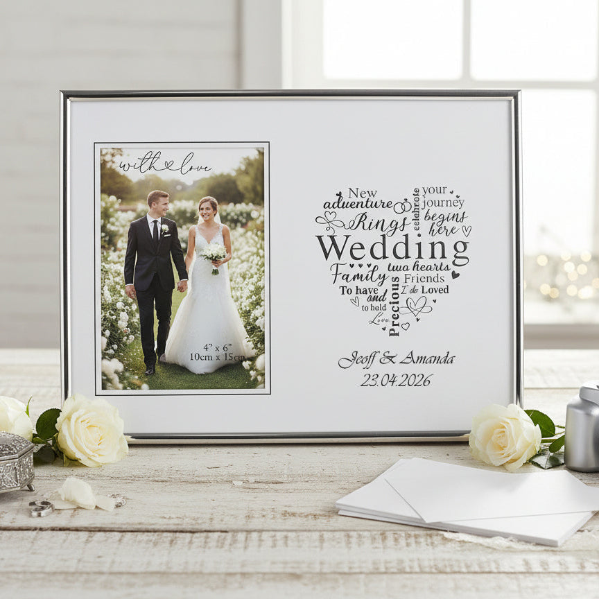 Personalised Wedding Day Silver Heart Photo Frame Gift Boxed Anniversary Photo Frame ukgiftstoreonline