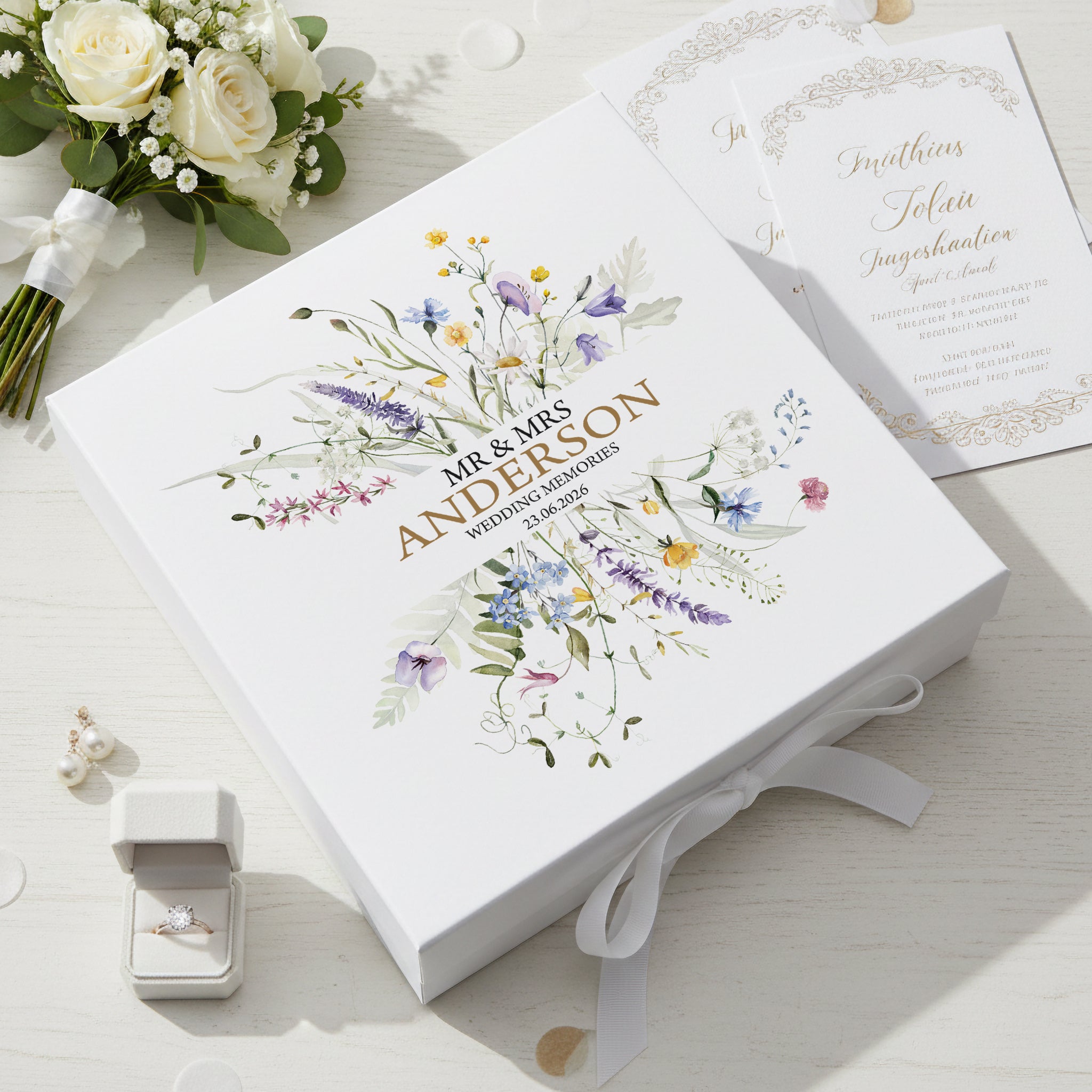 Personalised Wedding Keepsake Box – Elegant Floral Design With Wildflower Prints ukgiftstoreonline