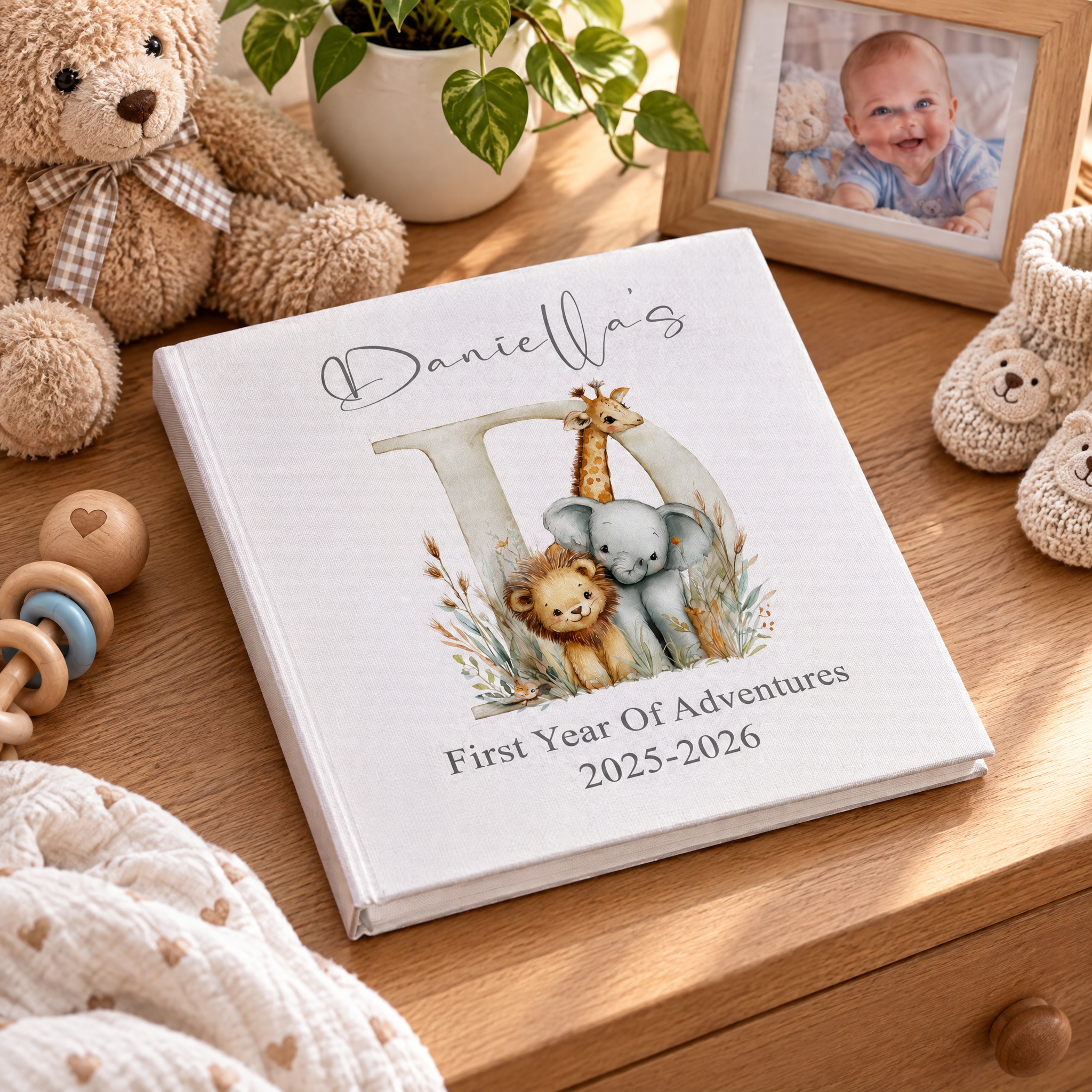 Large Personalised Book Bound Baby's First Year of Adventures Photo Keepsake Album Memory Book photo album ukgiftstoreonline