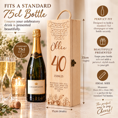 Personalised Engraved Birthday Wooden Wine or Champagne Box Gift 18th, 21st, 30th, 40th, 50th 60th, 70th Champagne Bottle Holder ukgiftstoreonline