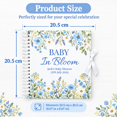 Personalised Blue Baby Shower Guestbook, Wildflower Scrapbook, 8X8 Inch