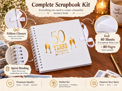 50th Golden Anniversary White Scrapbook Guest Book Photo Album Gold Script Scrapbook Guest Book ukgiftstoreonline