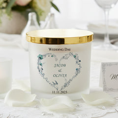 Personalised Large Double Wick Wedding Candle Gift With Dusty Blue Heart personalised Candle Lights ukgiftstoreonline