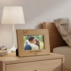 Personalised Love Photo Frame Gift Swish Heart Landscape Engraved Wooden personalised photo frames ukgiftstoreonline