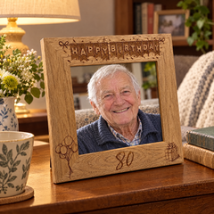80th Birthday Photo Frame Landscape Wooden Engraved Bunting Style Gift Birthday Photo Frame ukgiftstoreonline