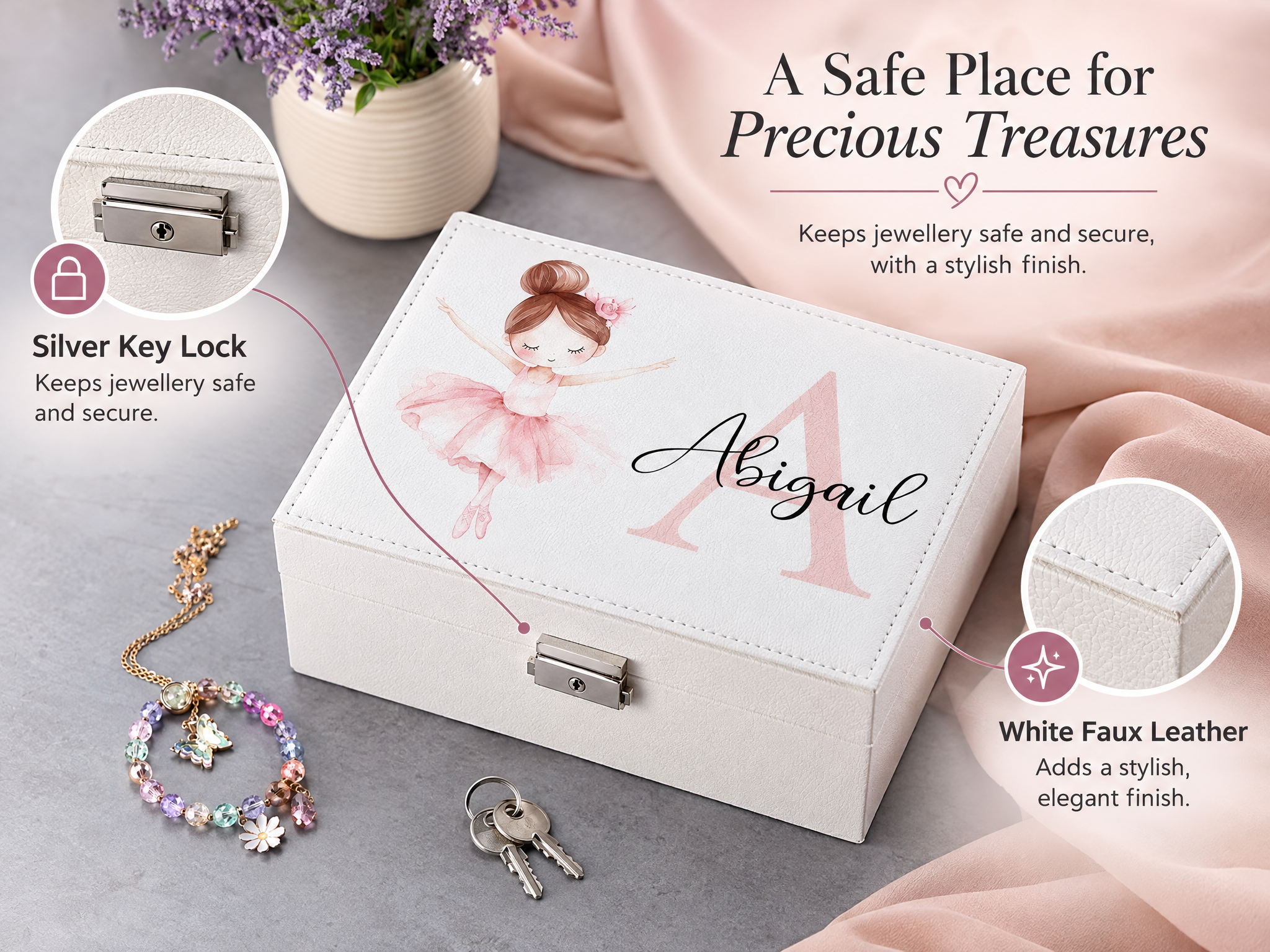 Personalised Girls Ballerina Large Jewellery Box Gift Customised Personalised Jewellery Box ukgiftstoreonline