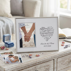 Engagement Photo Frame - Silver Heart Personalised 4x6 Keepsake Gift Boxed Anniversary Photo Frame ukgiftstoreonline
