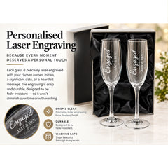 Personalised Engagement Champagne Glasses – Custom Engraved Flutes With Luxury Gift Box Personalised Champagne Glasses ukgiftstoreonline