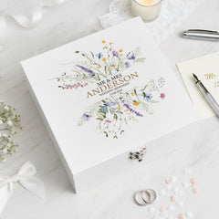 Personalised Wedding Keepsake Box – Elegant Floral Design With Wildflower Prints ukgiftstoreonline Wooden Box Medium
