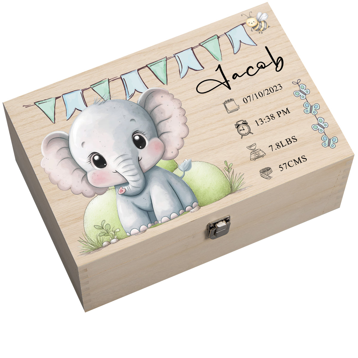 Personalised Wooden Baby Memory Keepsake Box With Cute Animals