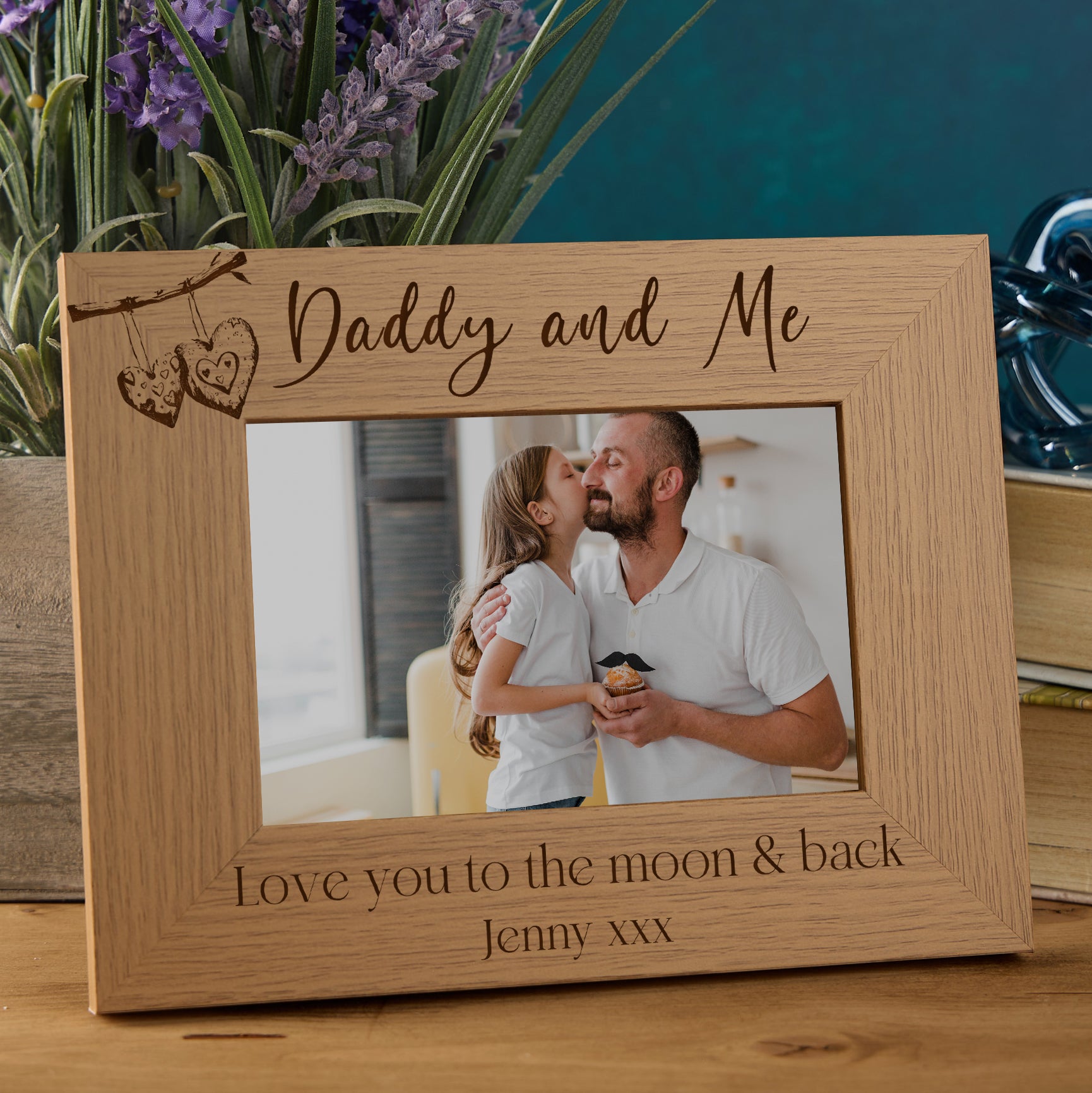 Personalised Dad and Daddy Sentiment Photo Frames With Love Hearts On Branch