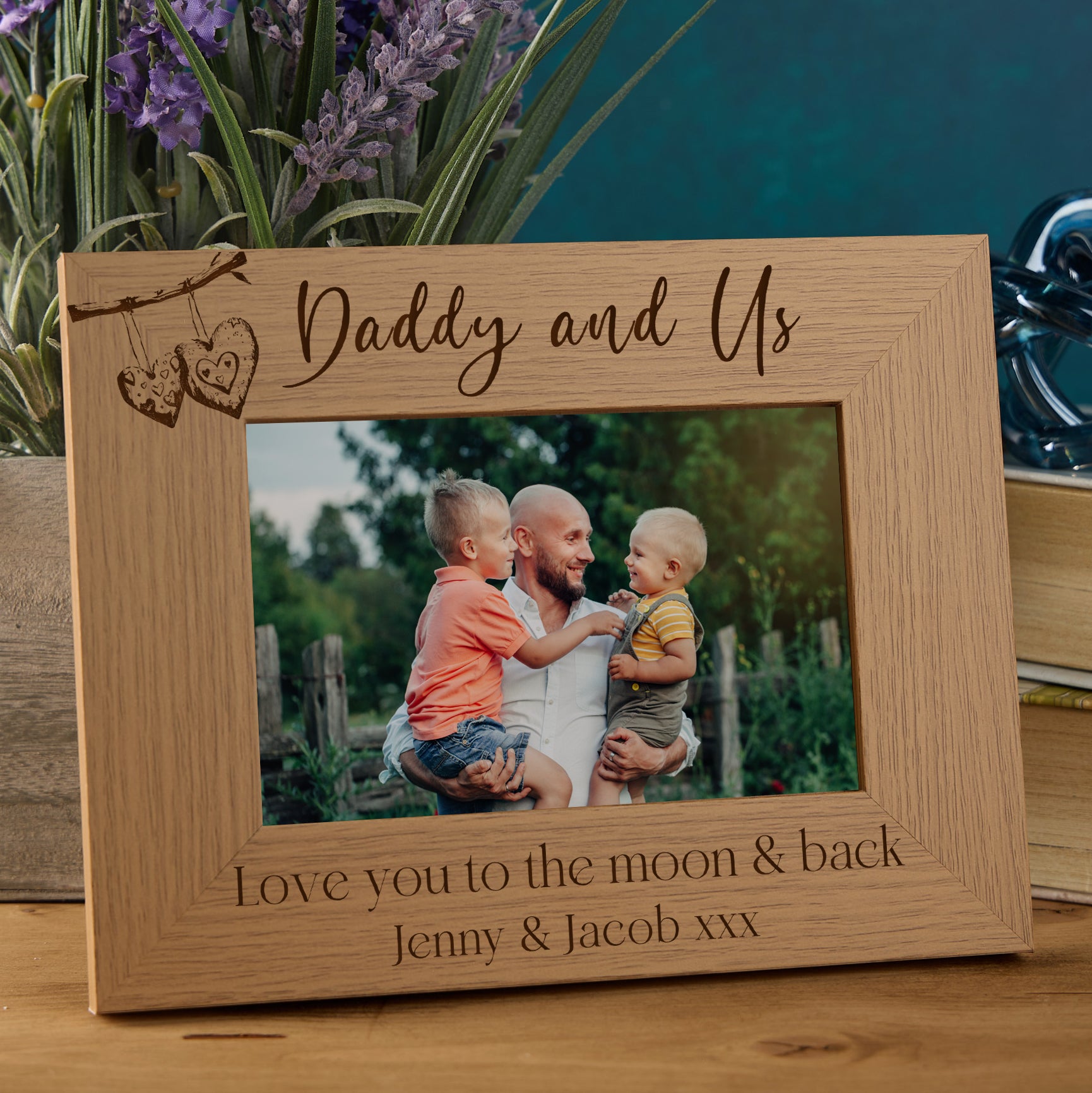 Personalised Dad and Daddy Sentiment Photo Frames With Love Hearts On Branch