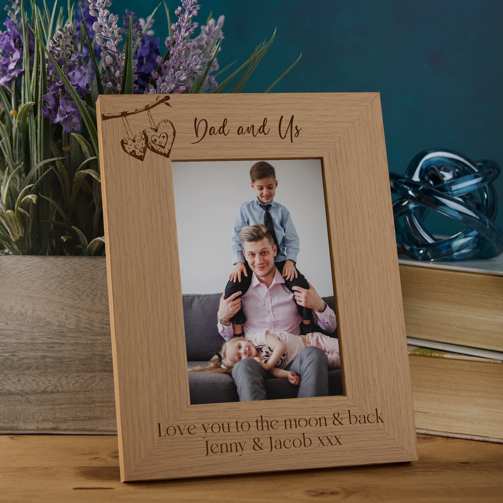 Personalised Dad and Daddy Sentiment Photo Frames With Love Hearts On Branch