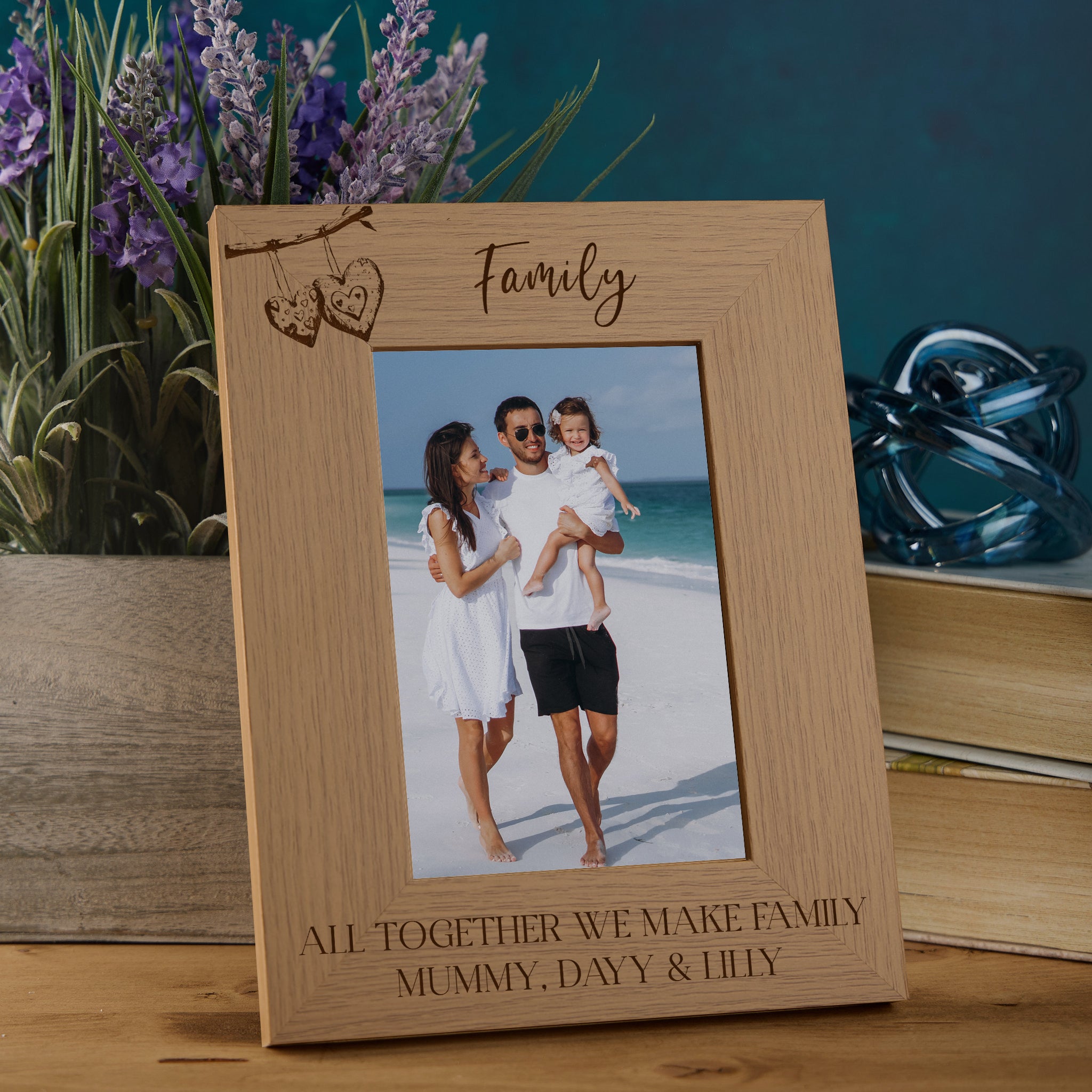 Personalised Family Sentiment Photo Frames With Love Hearts On Branch