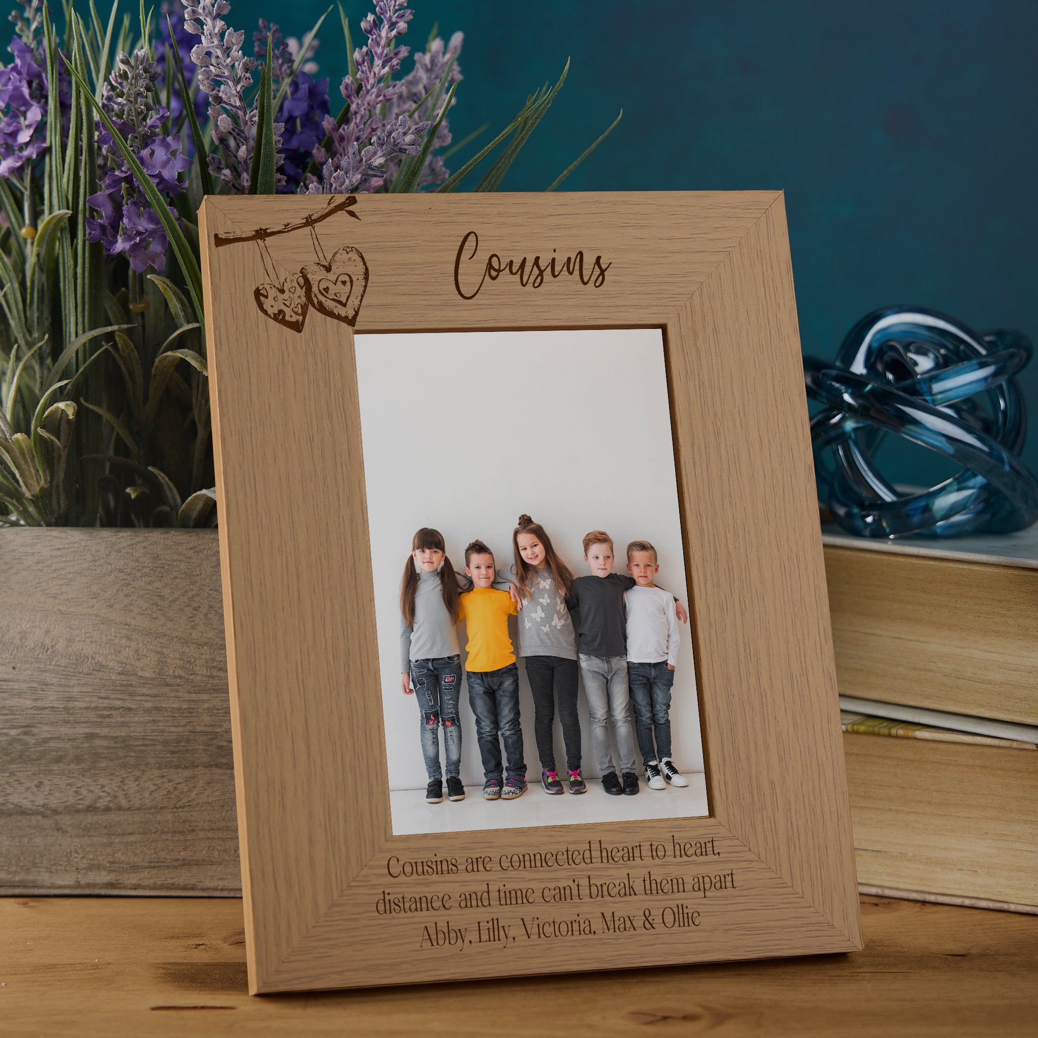 Personalised Cousins Sentiment Photo Frames With Love Hearts On Branch