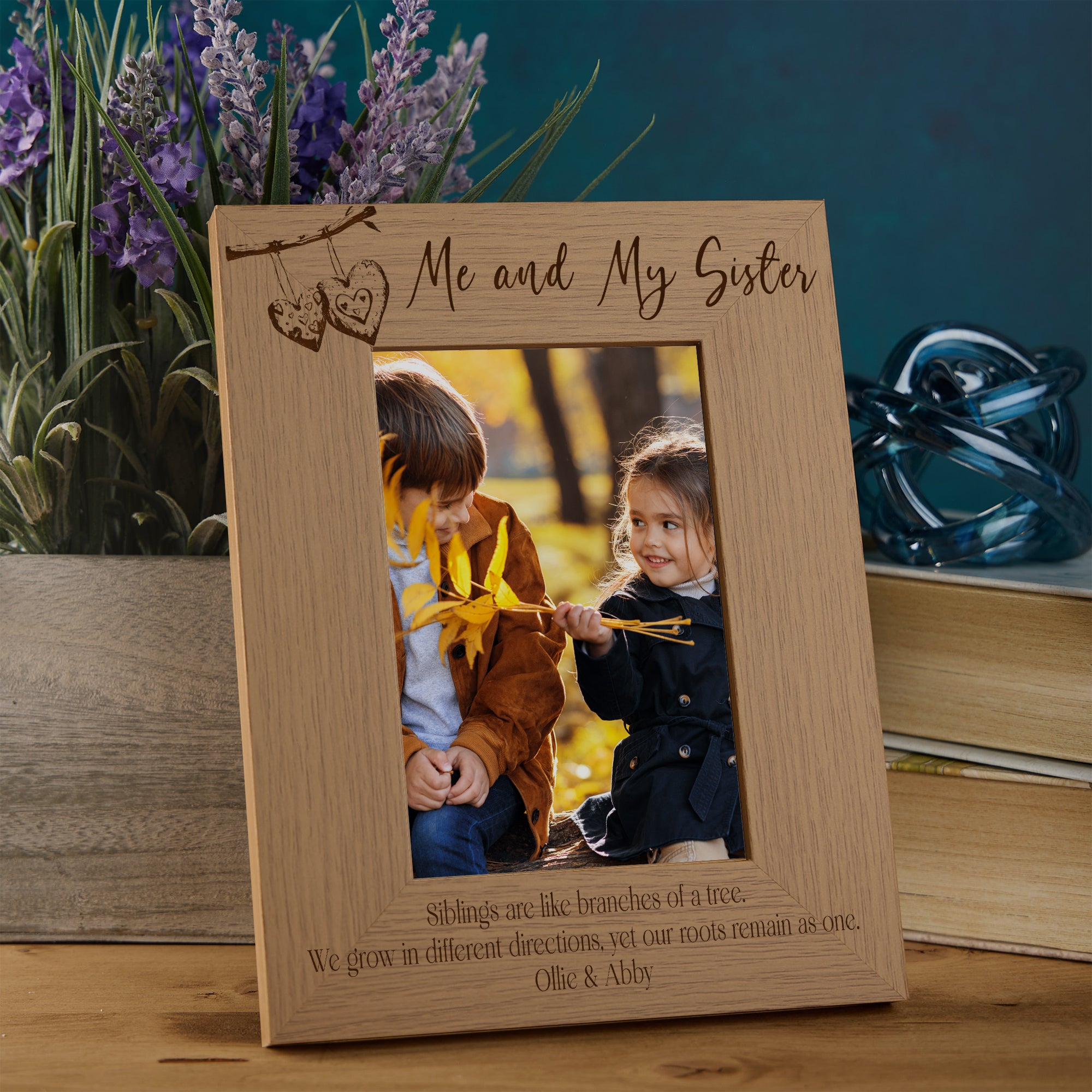 Personalised Brothers and Sisters Sentiment Photo Frames With Love Hearts On Branch