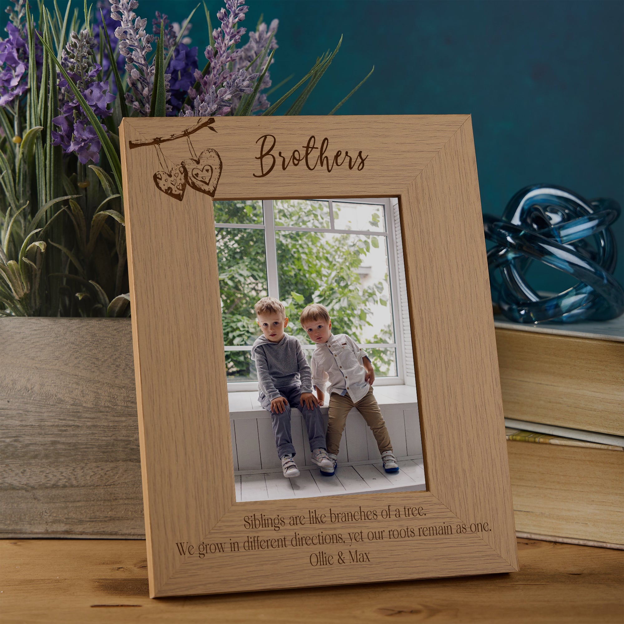 Personalised Brothers and Sisters Sentiment Photo Frames With Love Hearts On Branch