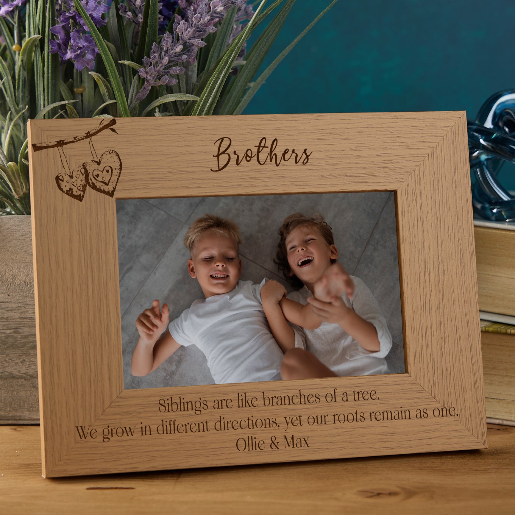 Personalised Brothers and Sisters Sentiment Photo Frames With Love Hearts On Branch