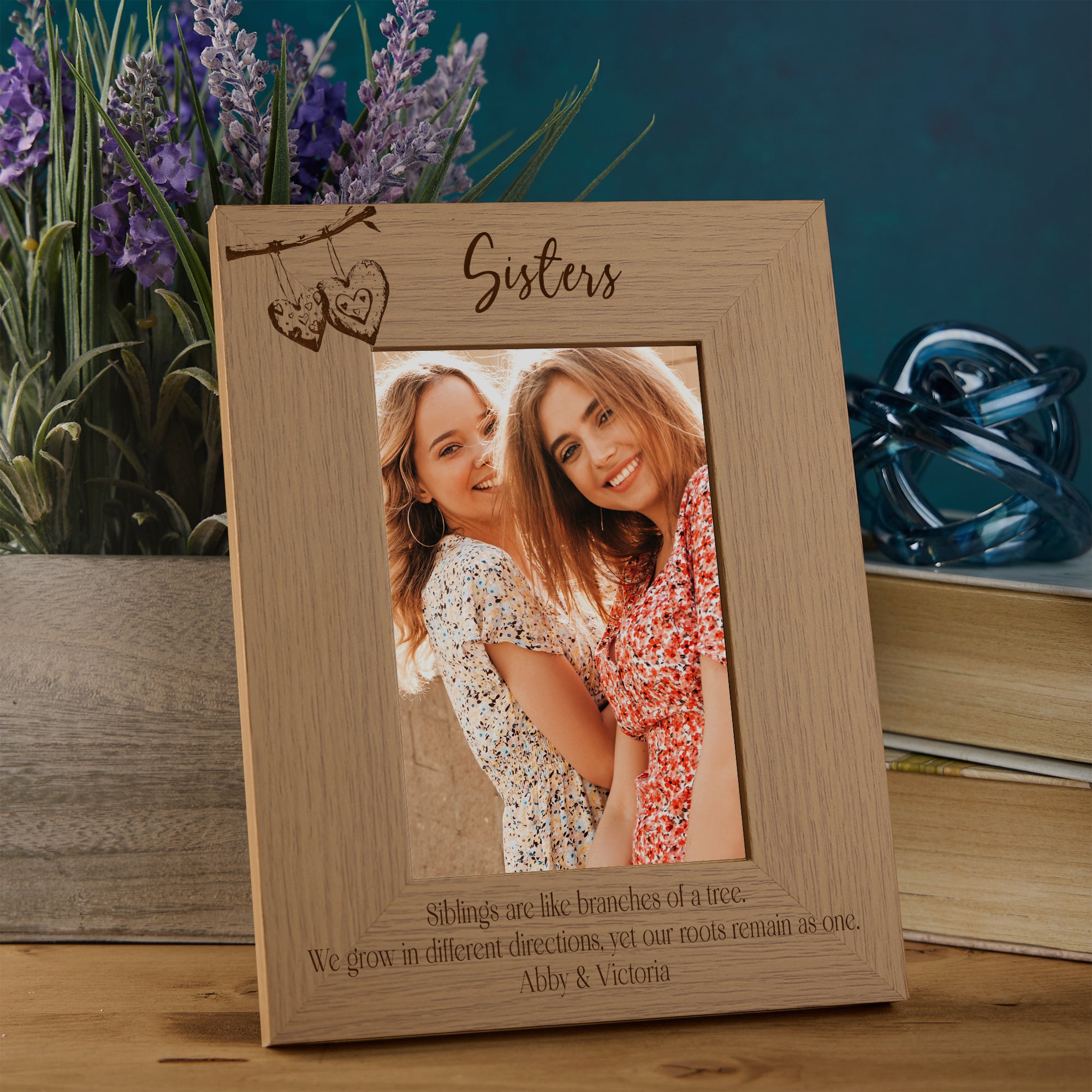 Personalised Brothers and Sisters Sentiment Photo Frames With Love Hearts On Branch