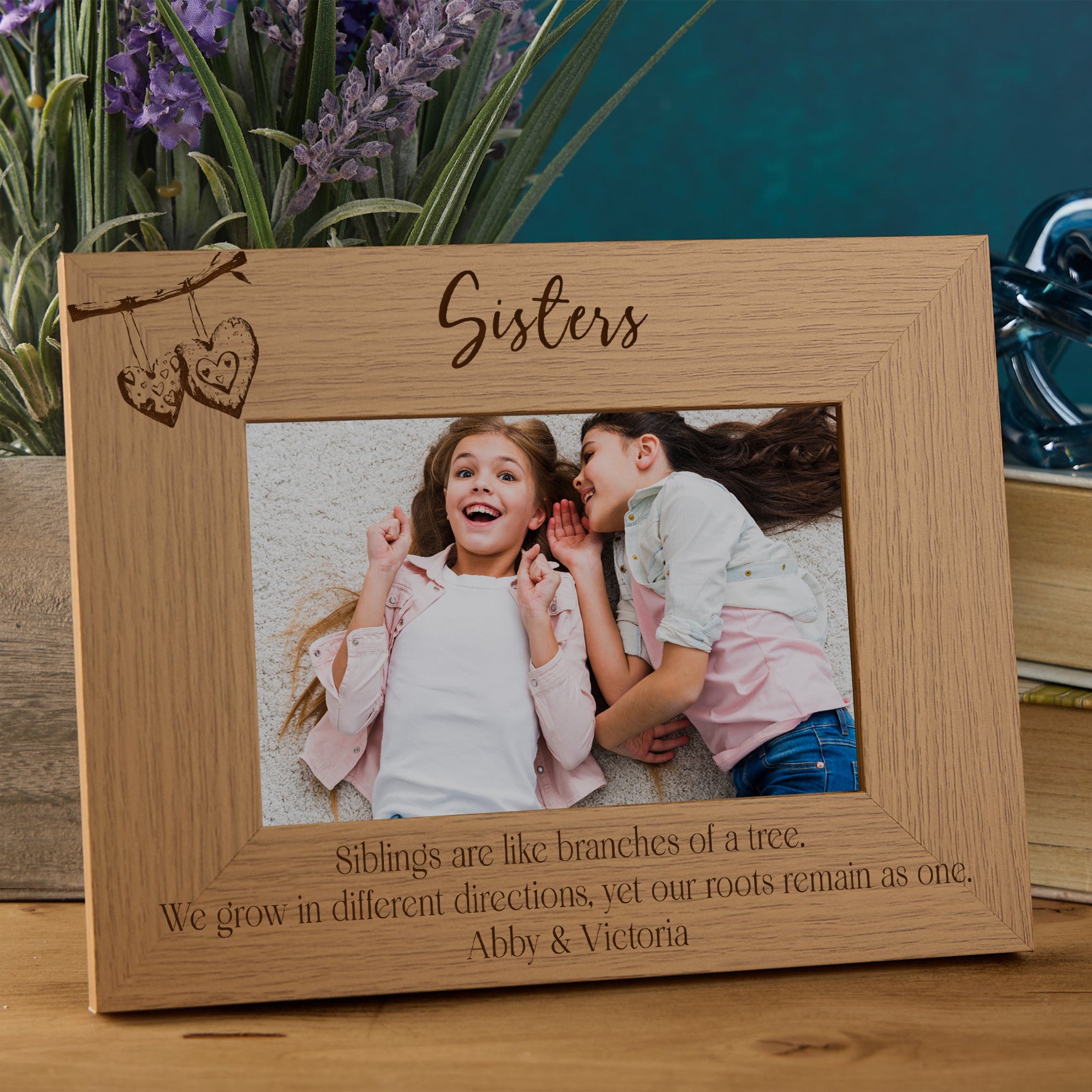 Personalised Brothers and Sisters Sentiment Photo Frames With Love Hearts On Branch