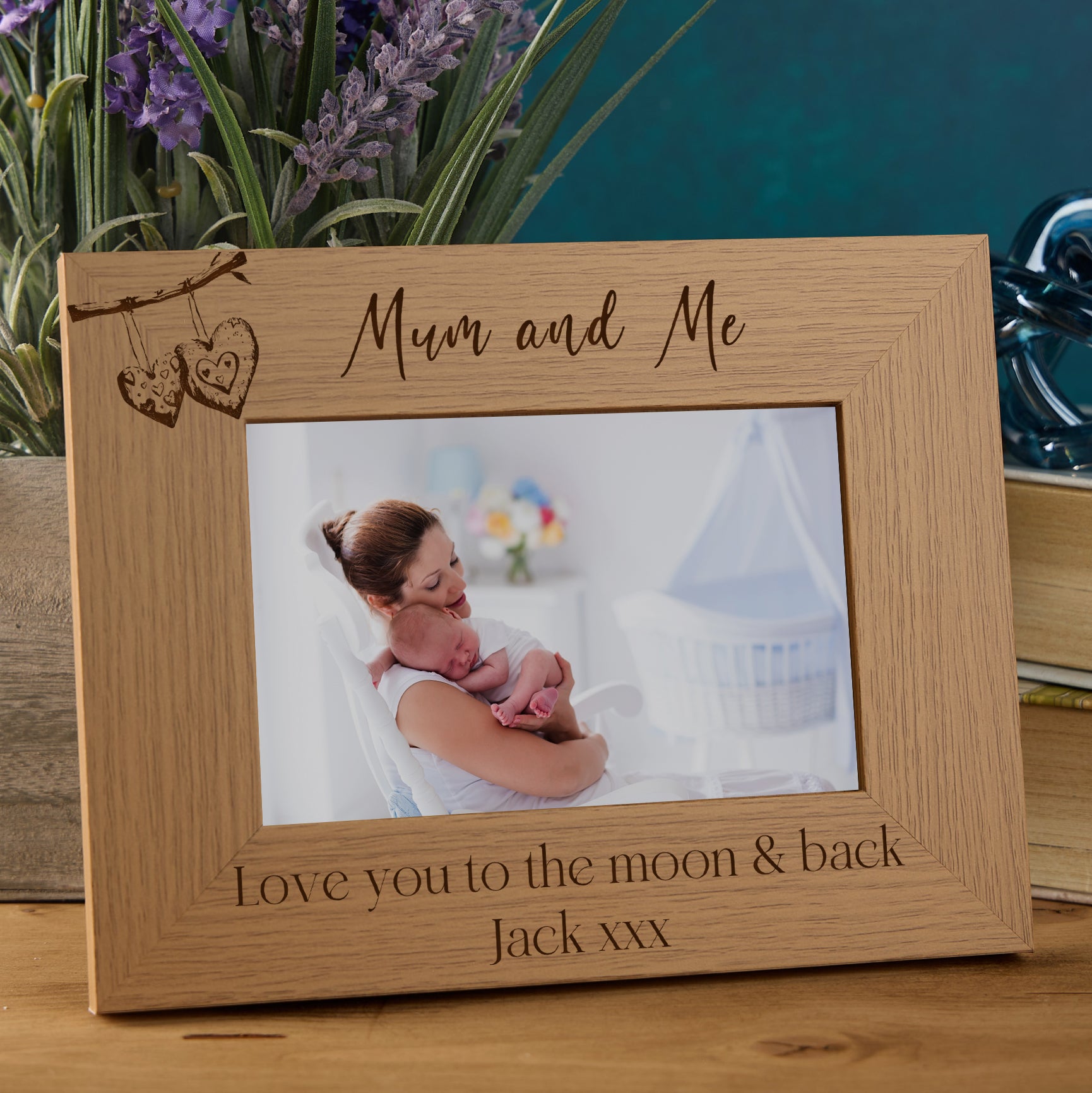 Personalised Mum and Mummy Sentiment Photo Frames With Love Hearts On Branch