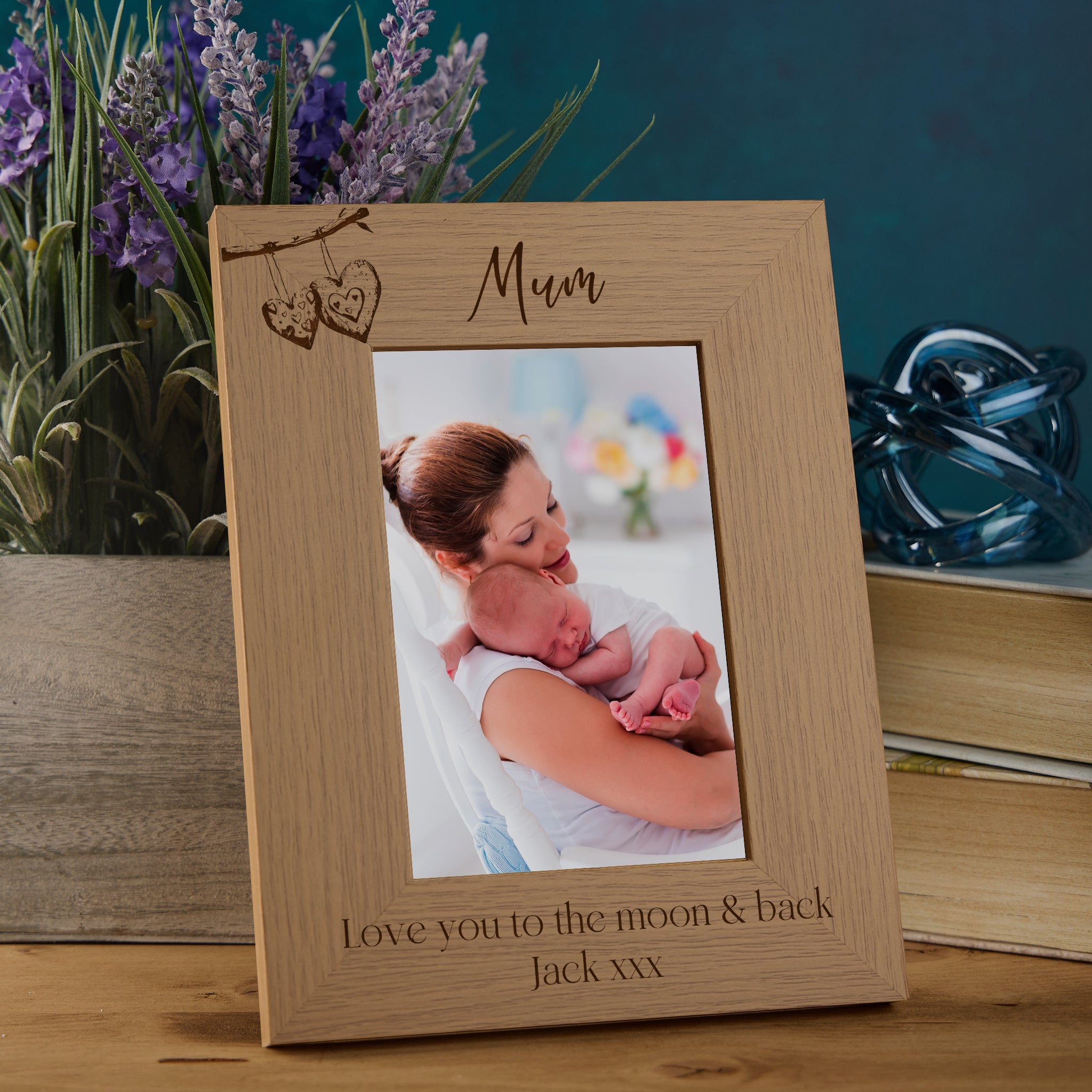 Personalised Mum and Mummy Sentiment Photo Frames With Love Hearts On Branch
