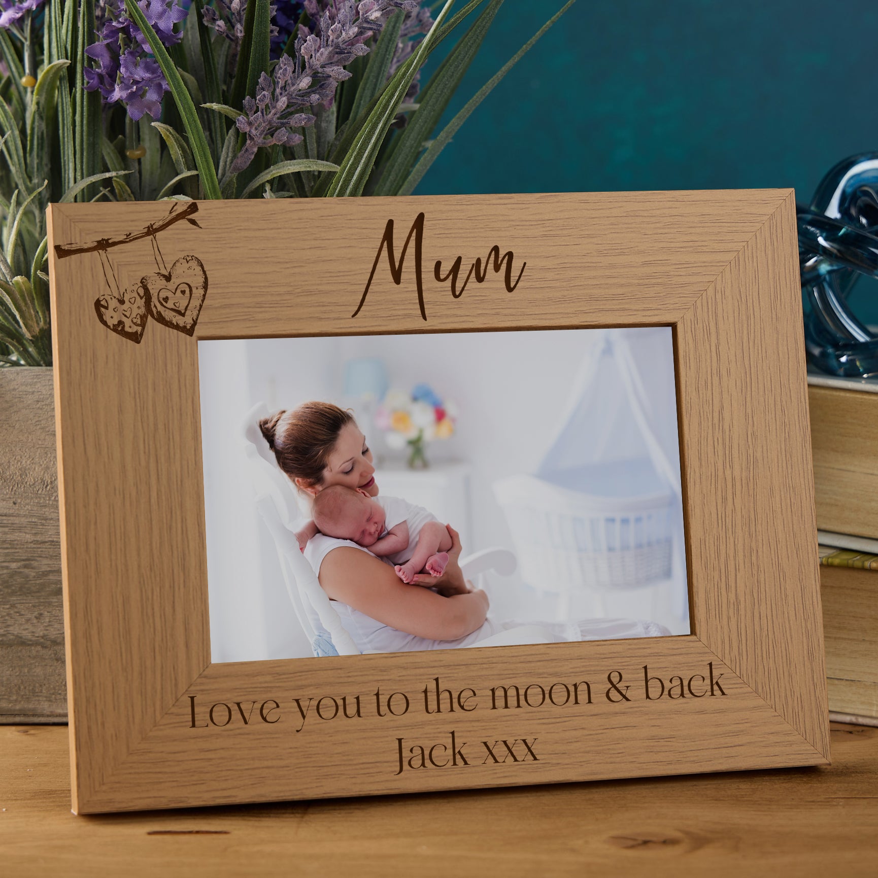 Personalised Mum and Mummy Sentiment Photo Frames With Love Hearts On Branch