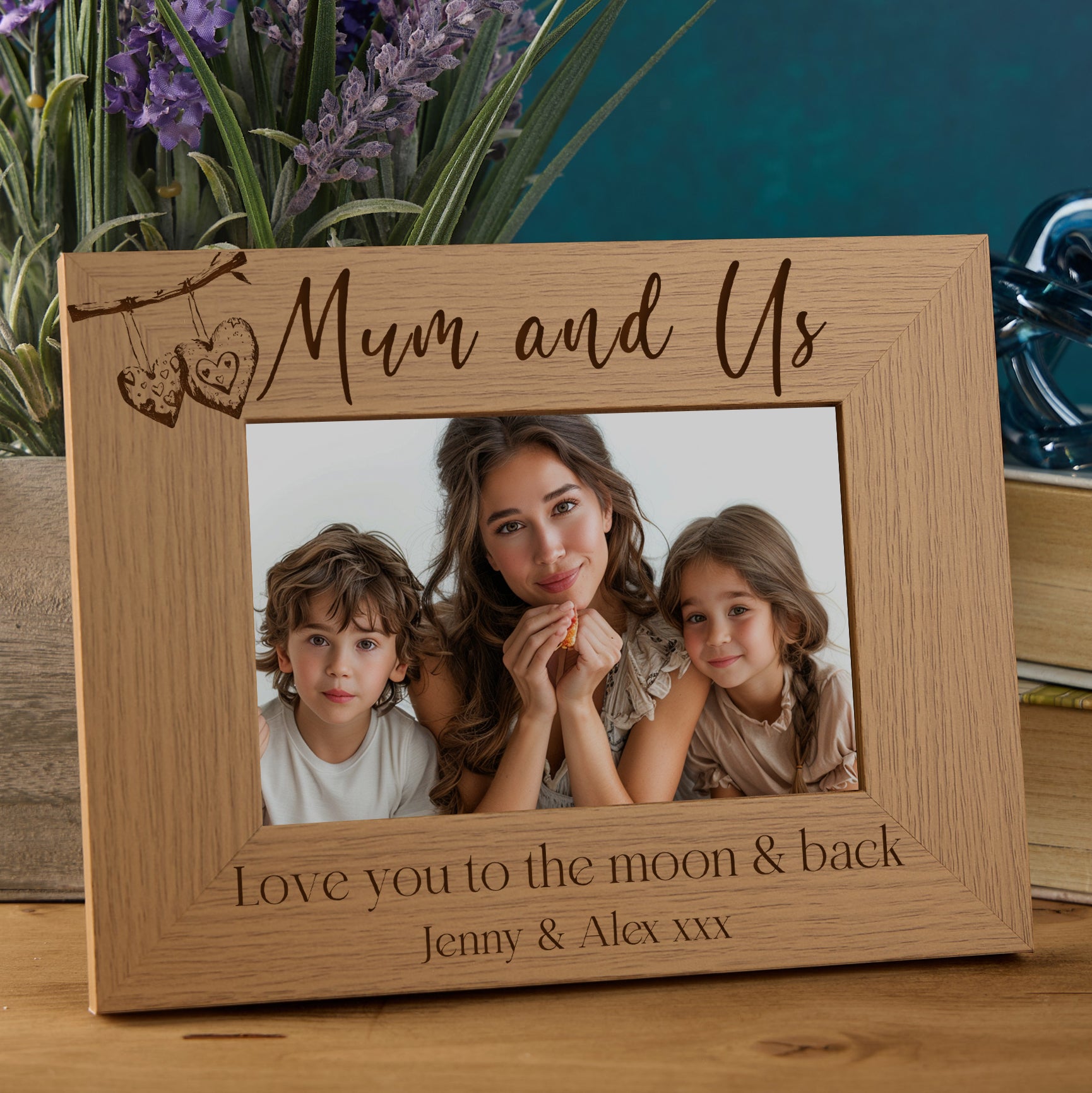 Personalised Mum and Mummy Sentiment Photo Frames With Love Hearts On Branch
