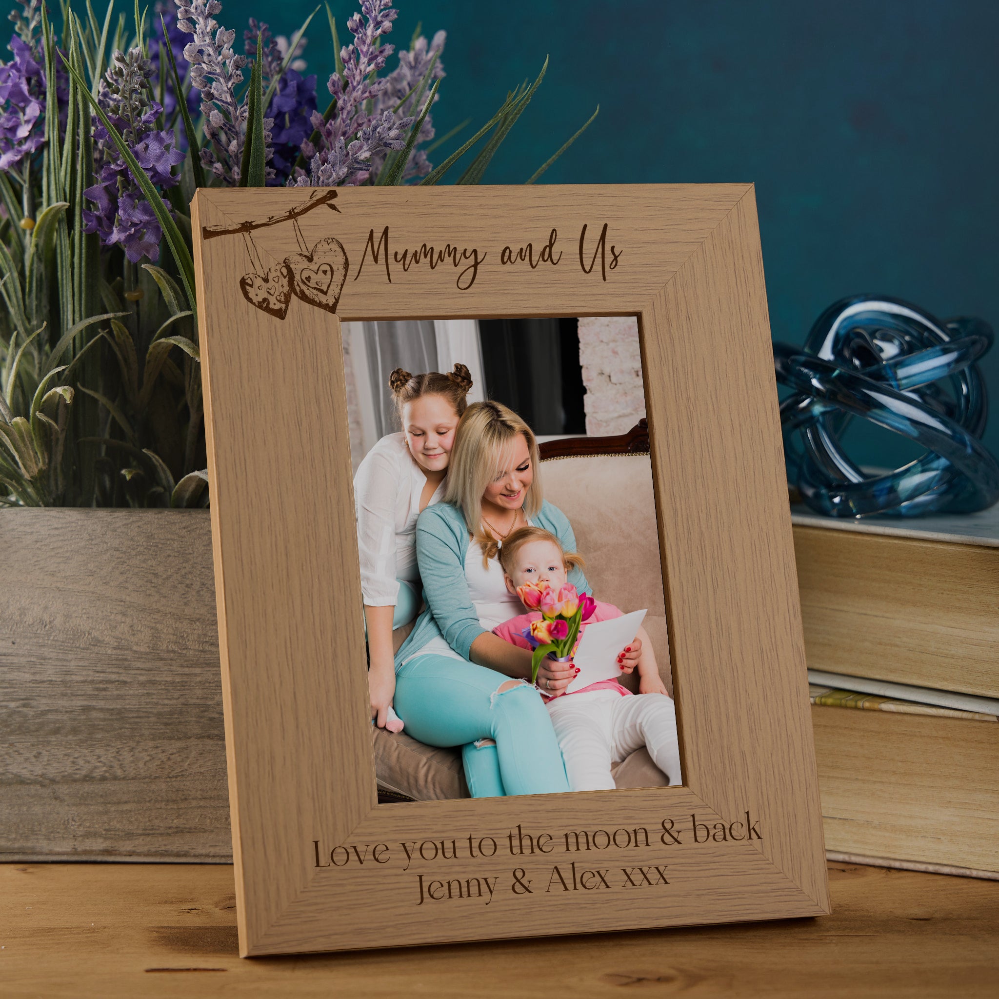 Personalised Mum and Mummy Sentiment Photo Frames With Love Hearts On Branch
