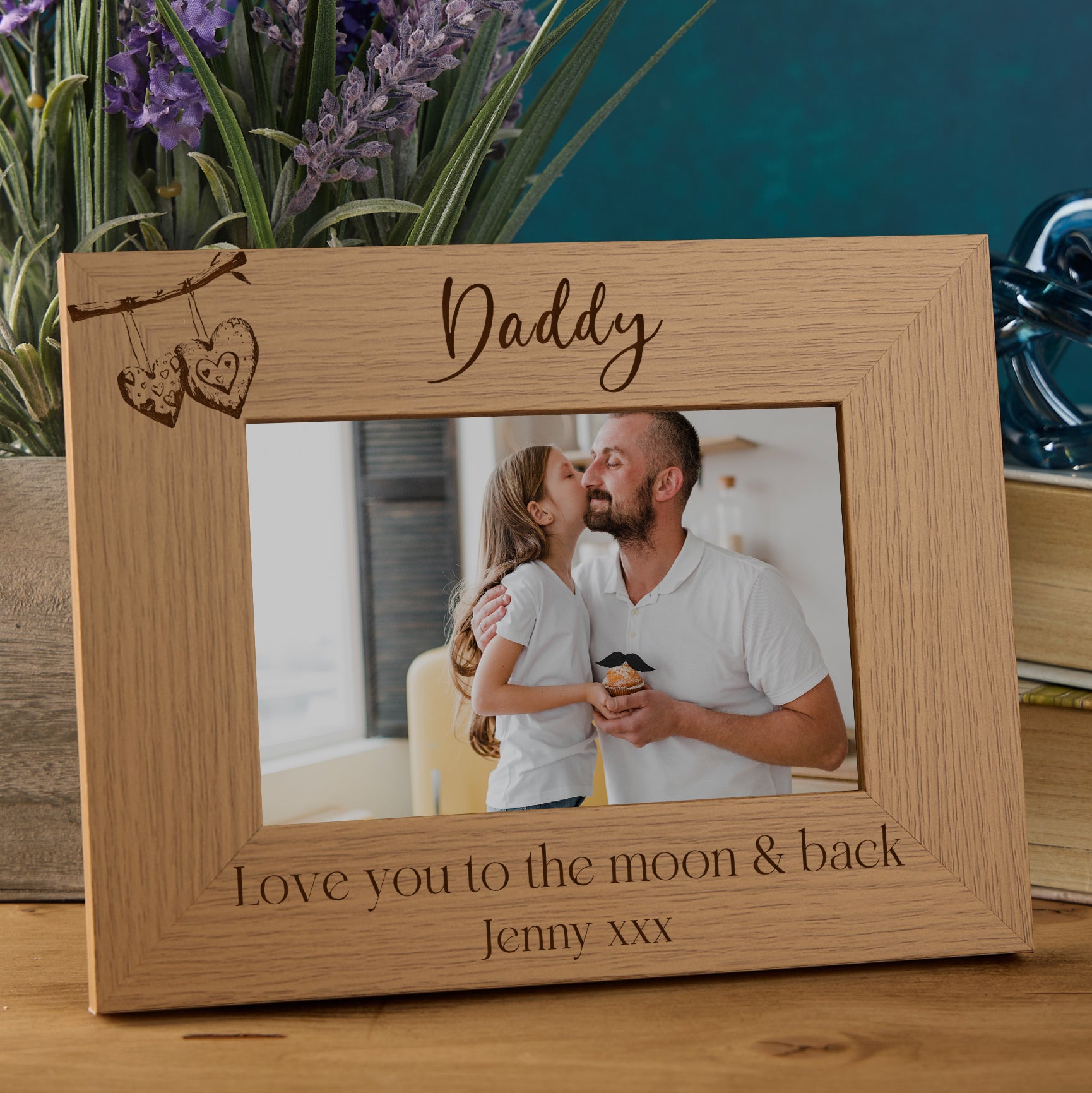 Personalised Dad and Daddy Sentiment Photo Frames With Love Hearts On Branch