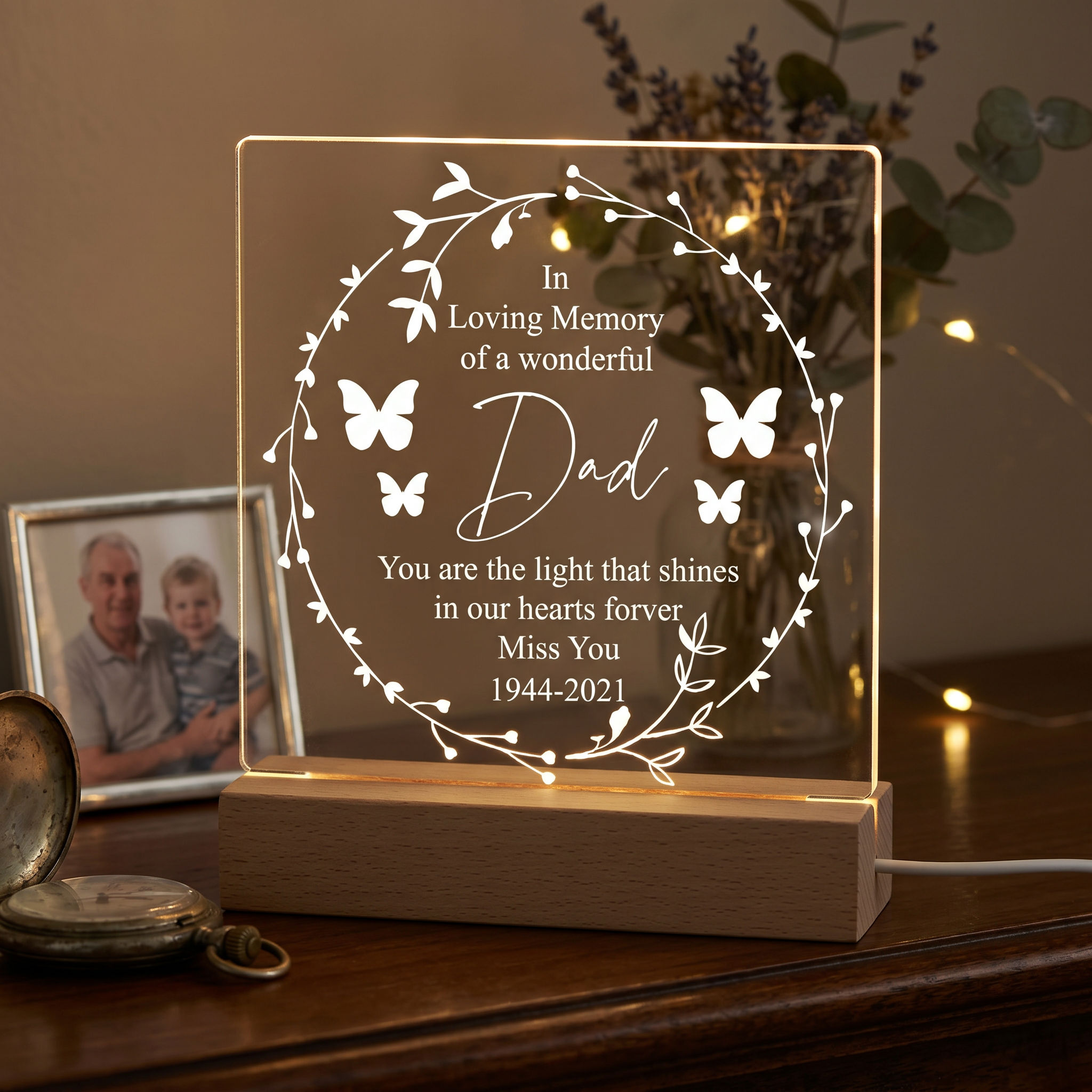 in Loving Memory of Dad Remembrance Memorial Personalised Light LED Lamp Personalised Lights ukgiftstoreonline