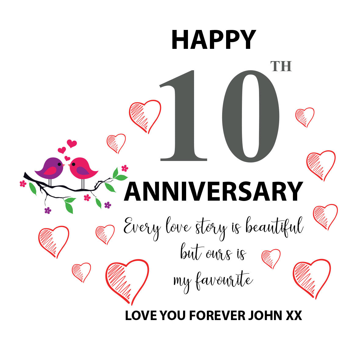 Beautiful Personalised 10th Wedding Anniversary Heart Block In Gift Box