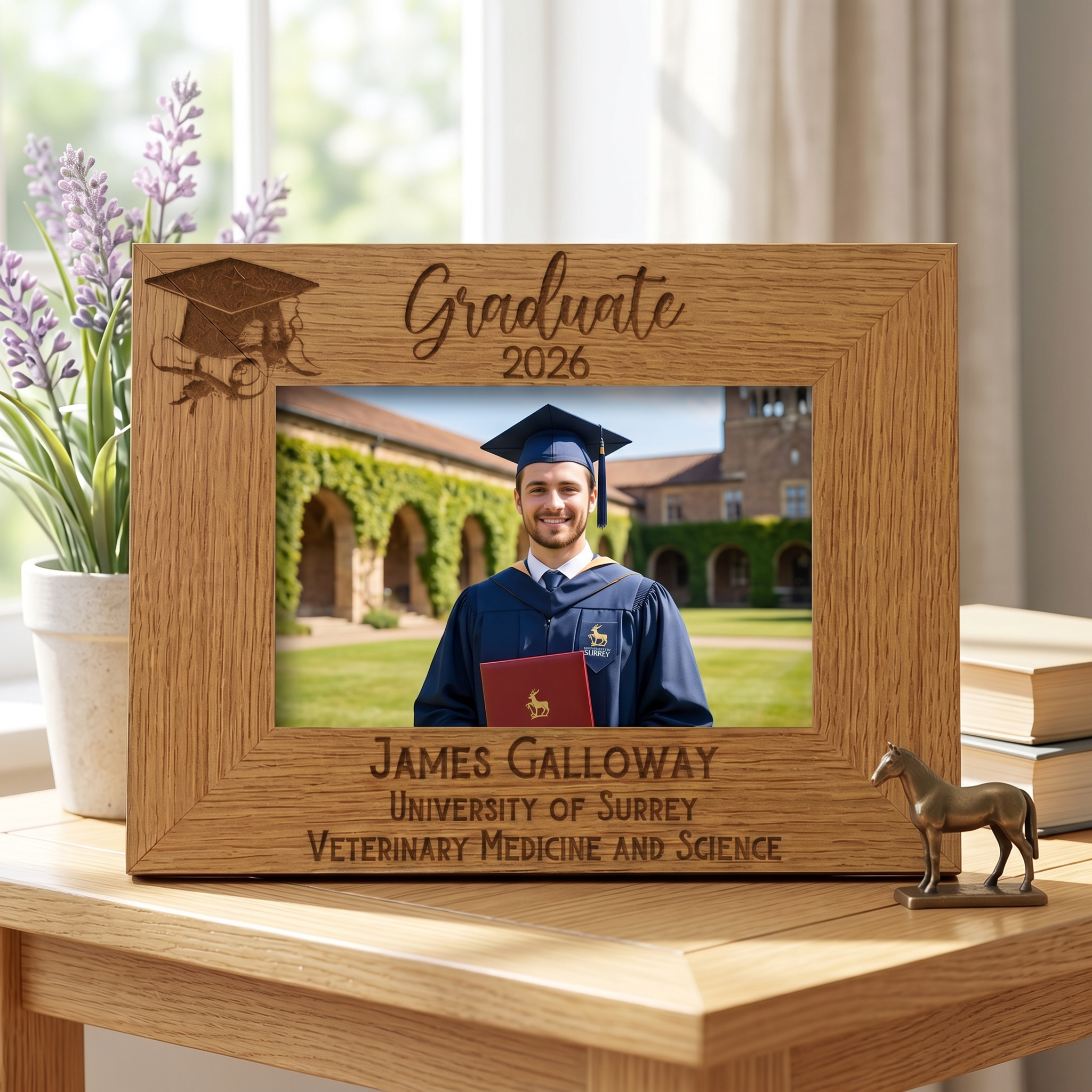 Personalised Graduation Landscape Photo Frame Gift With Hat and Scroll Graduation Photo Frame ukgiftstoreonline