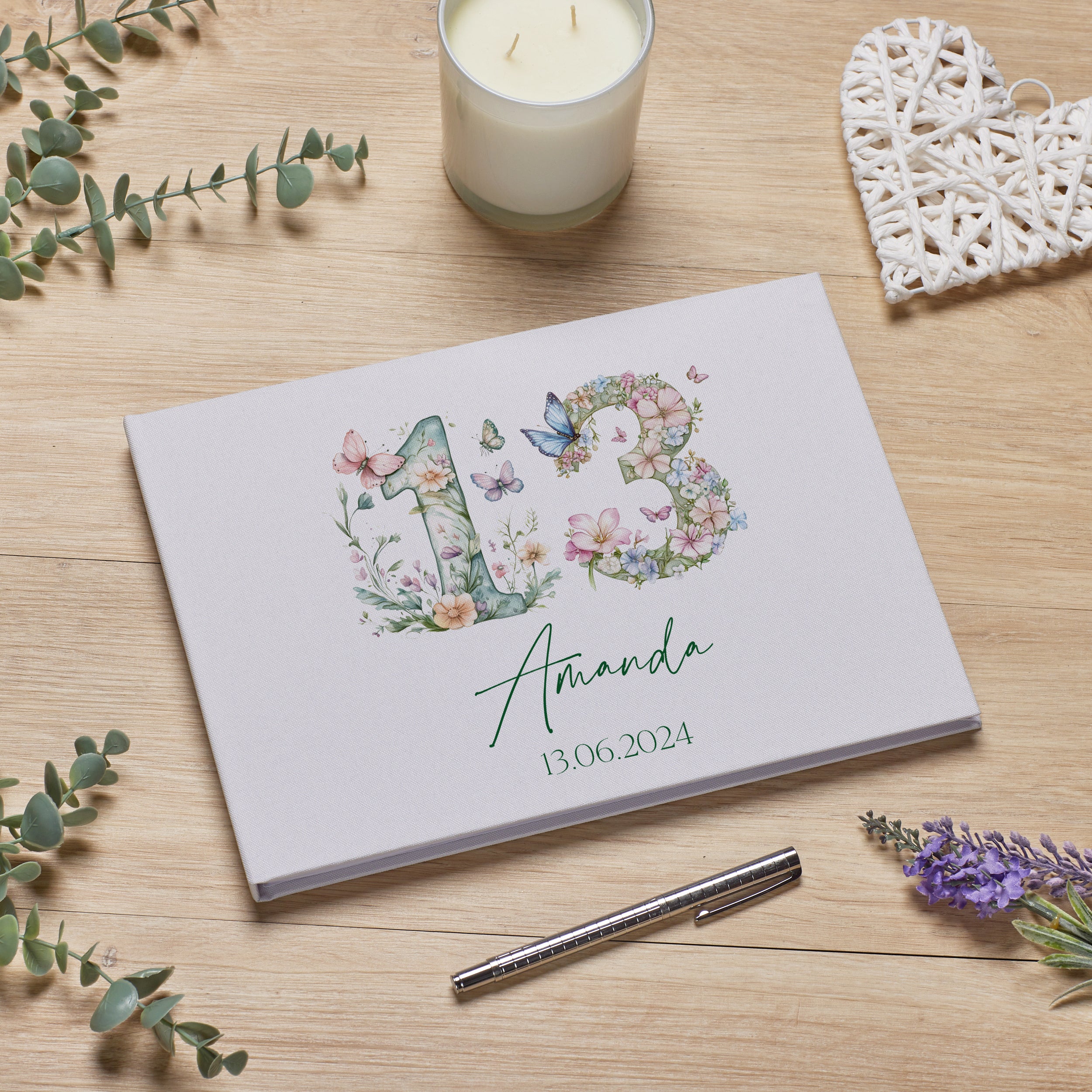 Personalised Luxury Large A4 Birthday Guestbook With Flowers and Butterflies 13th 16th 18th 21st 30th 40th 50th 60th 70th 80th 90th