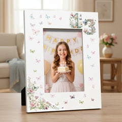 13th Birthday Photo Picture Frame Gift For Her With Butterflies and Flowers