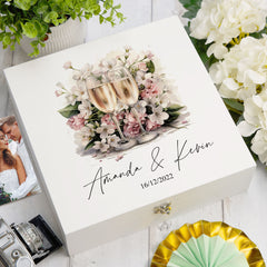 Personalised Wedding Keepsake Box With Champagne Design Keepsake Boxes ukgiftstoreonline Wood Box Large