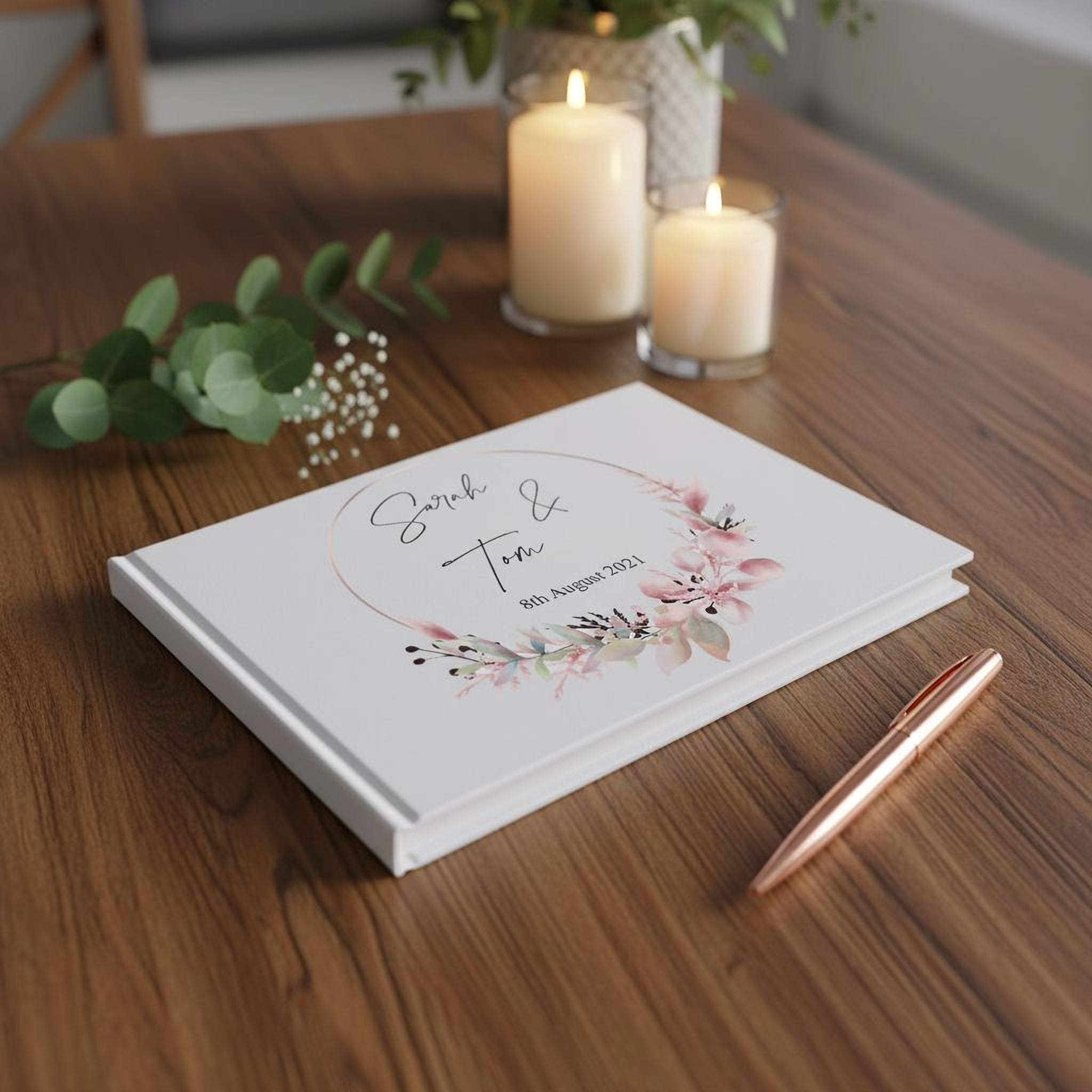 Personalised Floral Wreath Wedding Lined Guest Book Hard Cover 80 Pages Guest Book ukgiftstoreonline