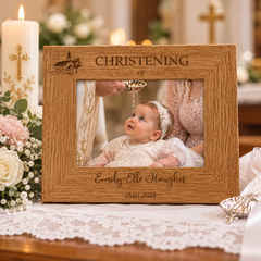 Personalised Engraved Wooden Christening Photo Picture Frame Landscape With Church Sketch Photo Frame ukgiftstoreonline