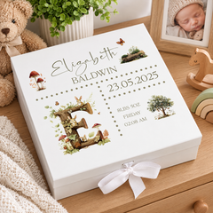 Personalised Woodland Theme Baby Memory Keepsake Box With Birth Details ukgiftstoreonline