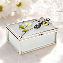 Vintage Style Glass & Wire Bumble Bee Rectangle Trinket Box Gift For Her ukgiftstoreonline
