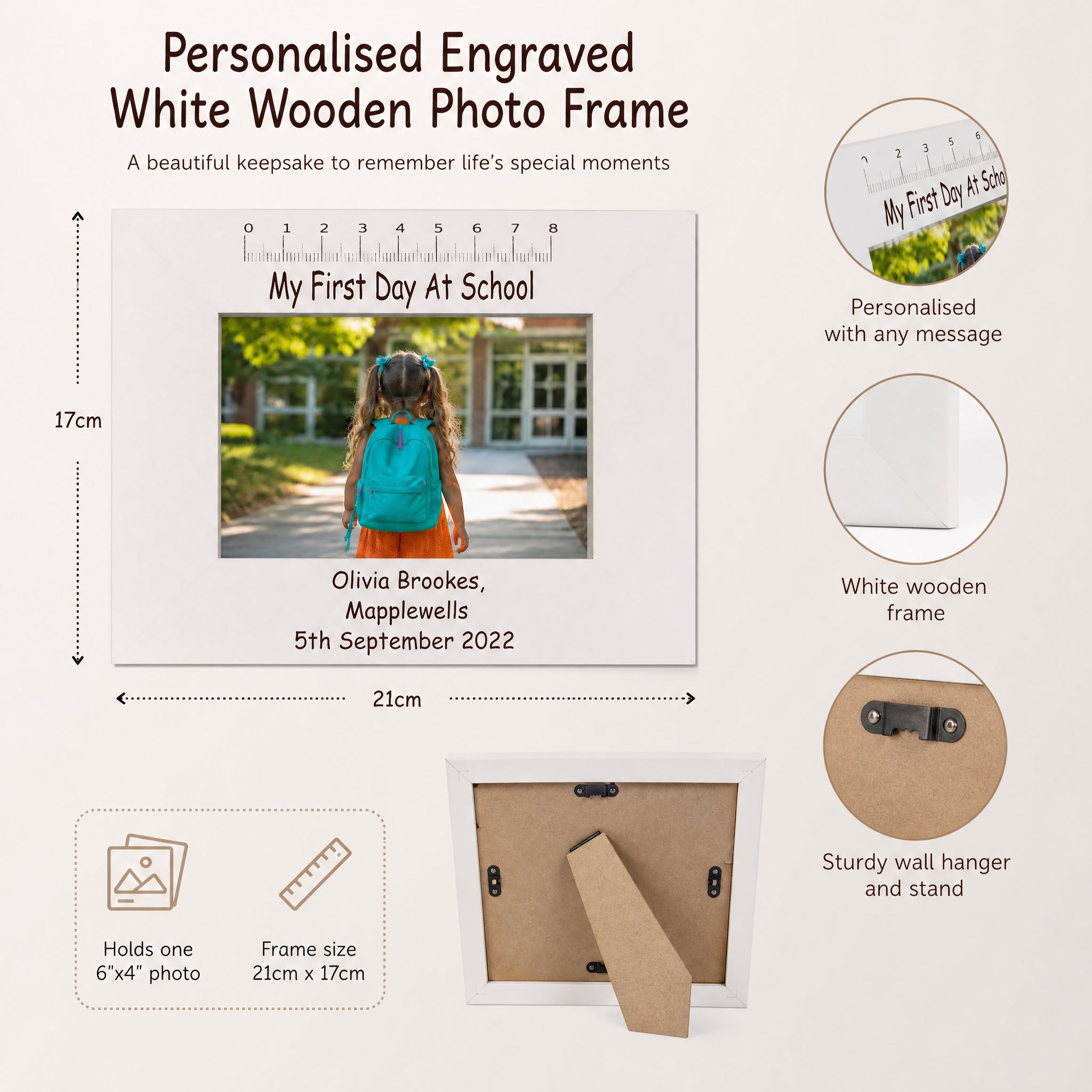 Personalised First Day At School White Photo Frame Engraved Photo Frame ukgiftstoreonline