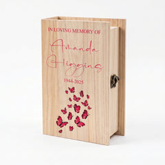 Personalised Memorial Sympathy Wooden Keepsake Memory Book Shape Box With Butterflies Keepsake Memory Box ukgiftstoreonline