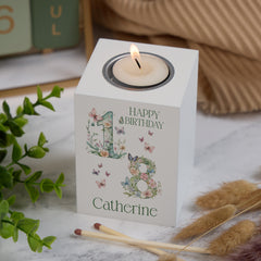 Personalised Landmark Birthday Butterfly and Flowers Tealight Holder 18th 21st 30th 40th 50th 60th 70th 80th 90th Personalised Heart Gifts ukgiftstoreonline 18