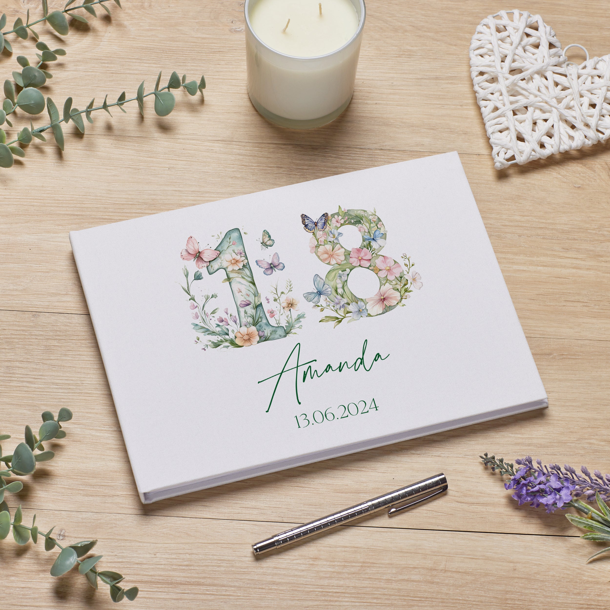 Personalised Luxury Large A4 Birthday Guestbook With Flowers and Butterflies 13th 16th 18th 21st 30th 40th 50th 60th 70th 80th 90th