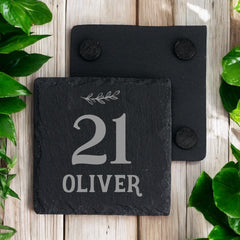 Personalised Elegant 21st Birthday Slate Stone Drink Coaster With any Name
