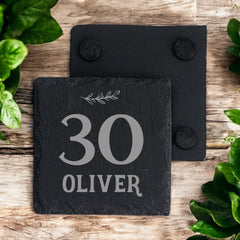 Personalised Elegant 30th Birthday Slate Stone Drink Coaster With any Name