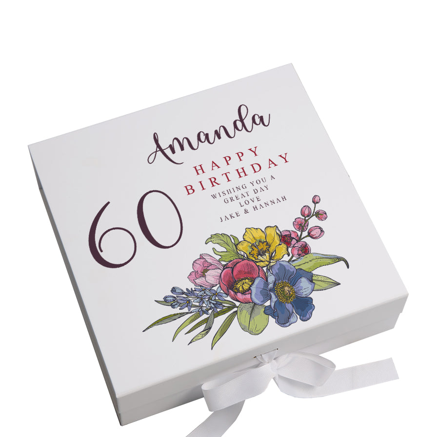 Personalised 60th Birthday Keepsake Box Customised With Flowers and Sentiment