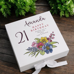 Personalised 21st Birthday Keepsake Box Customised With Flowers and Sentiment