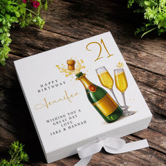 Personalised 21st Birthday Keepsake Box Customised With Champagne Bottle and Sentiment